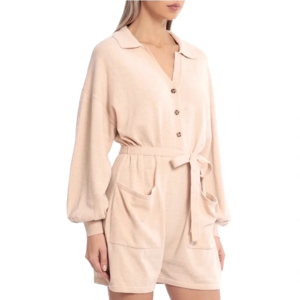 Avec Les Filles Belted Knit Romper Oat size Oversized XS